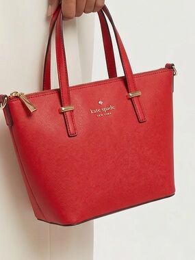 Kate Spade Red Saffiano Leather Tote with Gold Hardware purse handbag